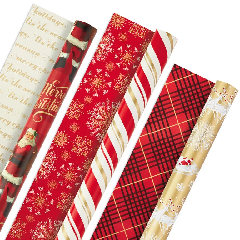Hallmark Red And Gold 3-Pack Reversible Christmas Wrapping Paper, 120 Sq. Ft. 1 Hallmark Red And Gold 3-Pack Reversible Christmas Wrapping Paper, 120 Sq. Ft.