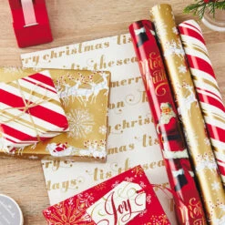 Hallmark Gift Shop -Hallmark Gift Shop 3Pack Red and Gold Reversible Christmas Wrapping Paper 5JXW1029 02