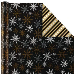 Hallmark Black And Gold 4-Pack Reversible Holiday Wrapping Paper Assortment, 150 Sq. Ft. -Hallmark Gift Shop Black and Gold Reversible Wrapping Paper Assortment 5JXW1737 06