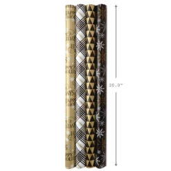 Hallmark Black And Gold 4-Pack Reversible Holiday Wrapping Paper Assortment, 150 Sq. Ft. -Hallmark Gift Shop Black and Gold Reversible Wrapping Paper Assortment 5JXW1737 07
