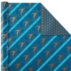Hallmark Elegant Blues 4-Pack Blue And Gold Reversible Wrapping Paper, 150 Sq. Ft. -Hallmark Gift Shop Blue and Gold Holiday Reversible Wrapping Paper 5JXW1739 03