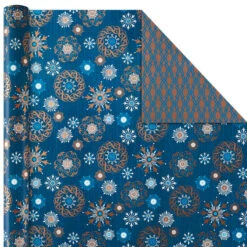 Hallmark Elegant Blues 4-Pack Blue And Gold Reversible Wrapping Paper, 150 Sq. Ft. -Hallmark Gift Shop Blue and Gold Holiday Reversible Wrapping Paper 5JXW1739 06