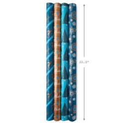 Hallmark Elegant Blues 4-Pack Blue And Gold Reversible Wrapping Paper, 150 Sq. Ft. -Hallmark Gift Shop Blue and Gold Holiday Reversible Wrapping Paper 5JXW1739 07