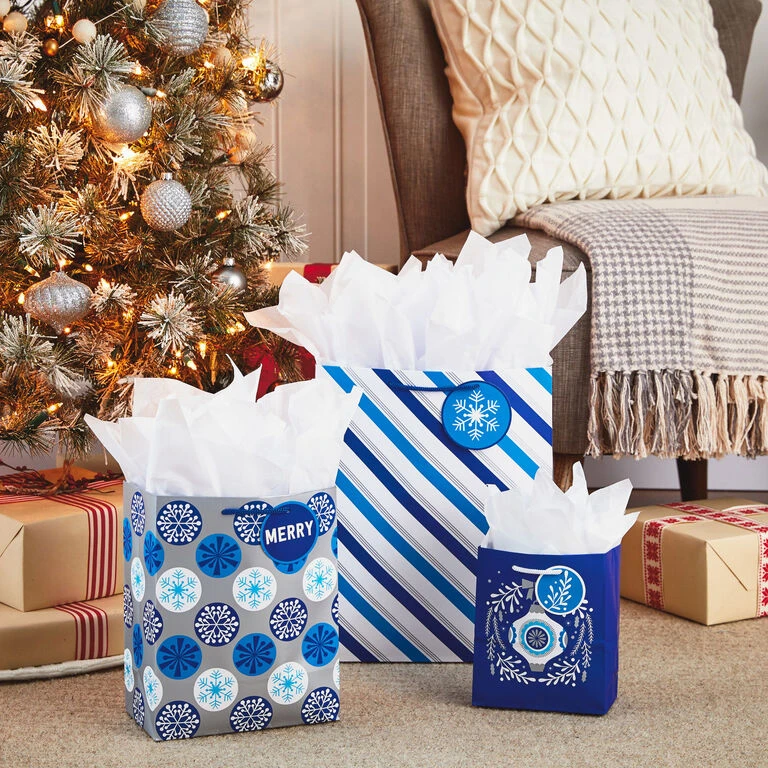 Hallmark Blue And Silver 8-Pack Holiday Gift Bags, Assorted Sizes And Designs 2 Hallmark Blue And Silver 8-Pack Holiday Gift Bags, Assorted Sizes And Designs - Image 2