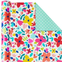 Hallmark Bright Florals 3-Pack Reversible Wrapping Paper, 120 Sq. Ft. Total -Hallmark Gift Shop Bright Flowers 3Pack Reversible Wrapping Paper 5EWR2433 04
