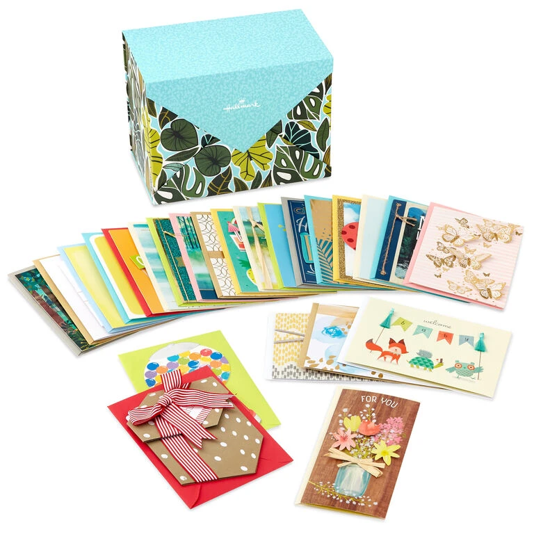 Hallmark Premium Assorted Handmade All-Occasion Cards In Leaf Print Organizer, Box Of 24 1 Hallmark Premium Assorted Handmade All-Occasion Cards In Leaf Print Organizer, Box Of 24