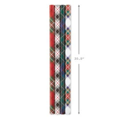 Hallmark Classic Plaids 4-Pack Wrapping Paper Assortment, 120 Sq. Ft. -Hallmark Gift Shop Classic Plaids Christmas Wrapping Paper Assortment 5JXW1040 08