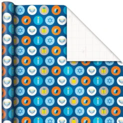 Hallmark Blue Hanukkah Designs 3-Pack Wrapping Paper Assortment, 120 Sq. Ft. -Hallmark Gift Shop Hanukkah Designs Wrapping Paper Assortment 5JXW1257 04