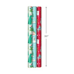 Hallmark Winter Friends 3-Pack Reversible Kids Christmas Wrapping Paper Assortment, 120 Sq. Ft. -Hallmark Gift Shop Kids Reversible Christmas Gift Wrap Assortment 5JXW1073 03