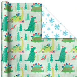 Hallmark Winter Friends 3-Pack Reversible Kids Christmas Wrapping Paper Assortment, 120 Sq. Ft. -Hallmark Gift Shop Kids Reversible Christmas Gift Wrap Assortment 5JXW1073 04