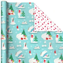 Hallmark Winter Friends 3-Pack Reversible Kids Christmas Wrapping Paper Assortment, 120 Sq. Ft. -Hallmark Gift Shop Kids Reversible Christmas Gift Wrap Assortment 5JXW1073 05