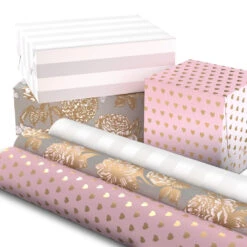 Hallmark Gift Shop -Hallmark Gift Shop Pink and Gray 2 Standard 1 Foil 3Pack Gift Wrap 5EWR6421 02