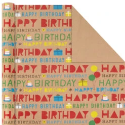 Hallmark Primary Birthday 3-Pack Kraft Wrapping Paper, 105 Sq. Ft. Total -Hallmark Gift Shop Primary Birthday 3Pack Kraft Wrapping Paper 5EWR6409 06