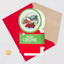 Hallmark Red Truck Snow Globe Musical 3D Pop-Up Christmas Card With Motion -Hallmark Gift Shop Red Truck Snowglobe 3D PopUp Music Motion Christmas Card 1299XOD9992 06
