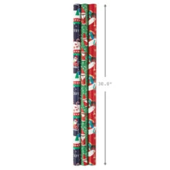 Hallmark Santa Fun 3-Pack Christmas Wrapping Paper Assortment, 120 Sq. Ft. -Hallmark Gift Shop Santa Fun Hallmark Mahogany Christmas Wrapping Paper 5JXW1037 04