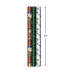 Hallmark Christmas Classics 3-Pack Reversible Wrapping Paper Assortment, 120 Sq. Ft. -Hallmark Gift Shop Santa and Plaids Assorted Reversible Gift Wrap 5JXW1070 03
