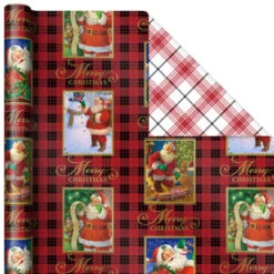 Hallmark Christmas Classics 3-Pack Reversible Wrapping Paper Assortment, 120 Sq. Ft. -Hallmark Gift Shop Santa and Plaids Assorted Reversible Gift Wrap 5JXW1070 04