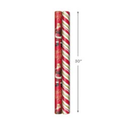 Hallmark Santa And Stripes 2-Pack Christmas Wrapping Paper Assortment, 160 Sq. Ft. -Hallmark Gift Shop Santa and Stripes Assorted Christmas Wrapping Paper 5JXW1055 04