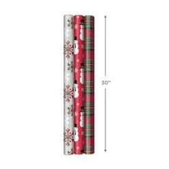 Hallmark Snow Merry 3-Pack Foil Christmas Wrapping Paper Assortment, 60 Sq. Ft. -Hallmark Gift Shop Snowmen and Plaid Foil Christmas Wrapping Paper 5JXW1061 04