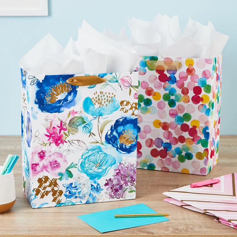 Hallmark 13" Watercolor 3-Pack Assorted Gift Bags With Tissue 2 Hallmark 13" Watercolor 3-Pack Assorted Gift Bags With Tissue - Image 2