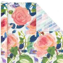 Hallmark Watercolor Tones 3-Pack Reversible Wrapping Paper, 75 Sq. Ft. Total -Hallmark Gift Shop Watercolor Tones 3Pack Reversible Wrapping Paper 5EWR6405 04