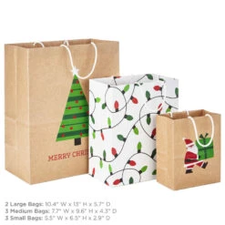 Hallmark Merry Mix 8-Pack Christmas Gift Bags, Assorted Sizes And Designs -Hallmark Gift Shop White and Kraft Paper Assortment Christmas Gift Bags 5XGB1410 03