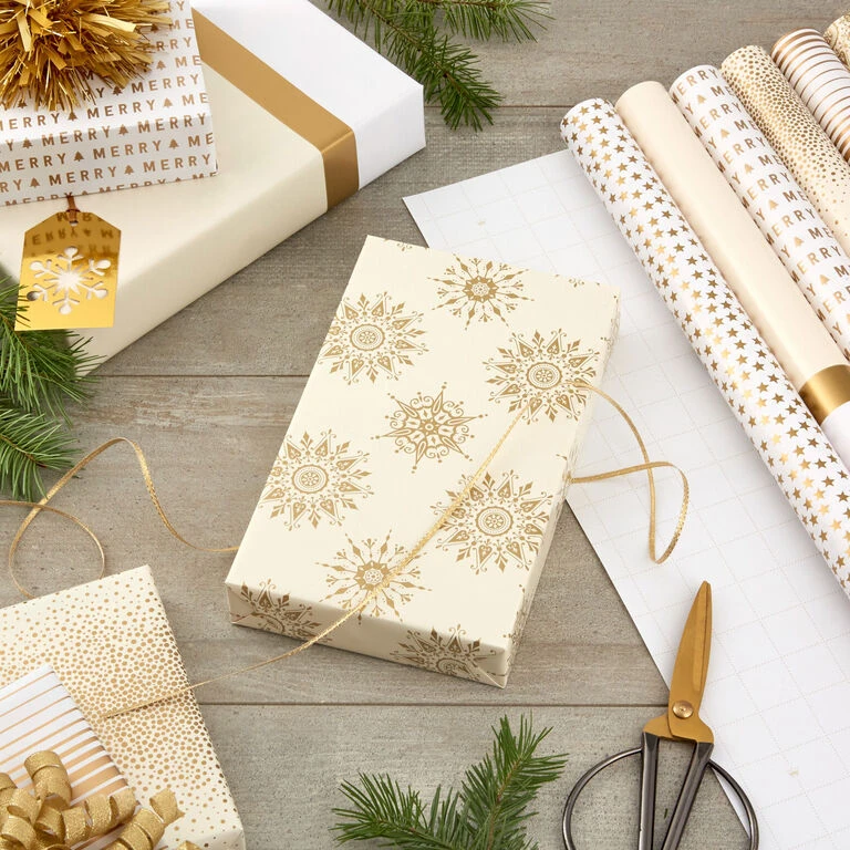 Hallmark Gift Shop -Hallmark Gift Shop Gold and White Christmas Wrapping Paper Assortment 5JXW1086 02